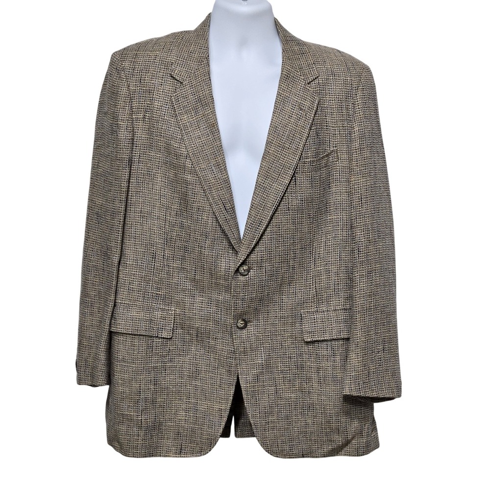 Hickey Freeman Blazer Mens Large Brown Wool British Isles Check Tweed Jacket